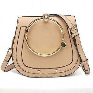 Yoome Circular Ring Handle Handbags Messenger Crossbody Bag Tan Faux Leather